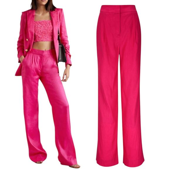 Veronica Beard Robinne Wide Leg Linen Blend Pants Fuchsia Pink Size 8 - Picture 2 of 12